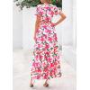 imagePRETTYGARDEN Womens Summer Boho Maxi Dresses Floral Short Sleeve V Neck A Line Tiered Ruffle Flowy Long Beach Vacation DressGreen Pink Floral