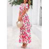 imagePRETTYGARDEN Womens Summer Boho Maxi Dresses Floral Short Sleeve V Neck A Line Tiered Ruffle Flowy Long Beach Vacation DressGreen Pink Floral