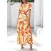imagePRETTYGARDEN Womens Summer Boho Maxi Dresses Floral Short Sleeve V Neck A Line Tiered Ruffle Flowy Long Beach Vacation DressPink Watercolour