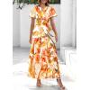 imagePRETTYGARDEN Womens Summer Boho Maxi Dresses Floral Short Sleeve V Neck A Line Tiered Ruffle Flowy Long Beach Vacation DressPink Watercolour