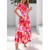 imagePRETTYGARDEN Womens Summer Boho Maxi Dresses Floral Short Sleeve V Neck A Line Tiered Ruffle Flowy Long Beach Vacation DressRed
