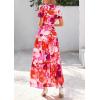 imagePRETTYGARDEN Womens Summer Boho Maxi Dresses Floral Short Sleeve V Neck A Line Tiered Ruffle Flowy Long Beach Vacation DressRed