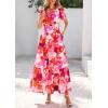 imagePRETTYGARDEN Womens Summer Boho Maxi Dresses Floral Short Sleeve V Neck A Line Tiered Ruffle Flowy Long Beach Vacation DressRed