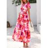 imagePRETTYGARDEN Womens Summer Boho Maxi Dresses Floral Short Sleeve V Neck A Line Tiered Ruffle Flowy Long Beach Vacation DressRed