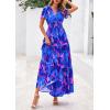 imagePRETTYGARDEN Womens Summer Boho Maxi Dresses Floral Short Sleeve V Neck A Line Tiered Ruffle Flowy Long Beach Vacation DressRoyal Blue