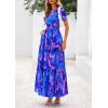 imagePRETTYGARDEN Womens Summer Boho Maxi Dresses Floral Short Sleeve V Neck A Line Tiered Ruffle Flowy Long Beach Vacation DressRoyal Blue