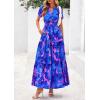 imagePRETTYGARDEN Womens Summer Boho Maxi Dresses Floral Short Sleeve V Neck A Line Tiered Ruffle Flowy Long Beach Vacation DressRoyal Blue