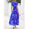 imagePRETTYGARDEN Womens Summer Boho Maxi Dresses Floral Short Sleeve V Neck A Line Tiered Ruffle Flowy Long Beach Vacation DressRoyal Blue