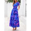 imagePRETTYGARDEN Womens Summer Boho Maxi Dresses Floral Short Sleeve V Neck A Line Tiered Ruffle Flowy Long Beach Vacation DressRoyal Blue