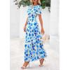 imagePRETTYGARDEN Womens Summer Boho Maxi Dresses Floral Short Sleeve V Neck A Line Tiered Ruffle Flowy Long Beach Vacation DressWhite Blue Floral