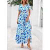 imagePRETTYGARDEN Womens Summer Boho Maxi Dresses Floral Short Sleeve V Neck A Line Tiered Ruffle Flowy Long Beach Vacation DressWhite Blue Floral