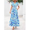 imagePRETTYGARDEN Womens Summer Boho Maxi Dresses Floral Short Sleeve V Neck A Line Tiered Ruffle Flowy Long Beach Vacation DressWhite Blue Floral