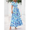 imagePRETTYGARDEN Womens Summer Boho Maxi Dresses Floral Short Sleeve V Neck A Line Tiered Ruffle Flowy Long Beach Vacation DressWhite Blue Floral