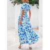 imagePRETTYGARDEN Womens Summer Boho Maxi Dresses Floral Short Sleeve V Neck A Line Tiered Ruffle Flowy Long Beach Vacation DressWhite Blue Floral