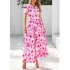 imagePRETTYGARDEN Womens Summer Boho Maxi Dresses Floral Short Sleeve V Neck A Line Tiered Ruffle Flowy Long Beach Vacation DressWhite Pink Floral
