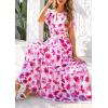 imagePRETTYGARDEN Womens Summer Boho Maxi Dresses Floral Short Sleeve V Neck A Line Tiered Ruffle Flowy Long Beach Vacation DressWhite Pink Floral