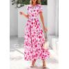 imagePRETTYGARDEN Womens Summer Boho Maxi Dresses Floral Short Sleeve V Neck A Line Tiered Ruffle Flowy Long Beach Vacation DressWhite Pink Floral