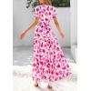 imagePRETTYGARDEN Womens Summer Boho Maxi Dresses Floral Short Sleeve V Neck A Line Tiered Ruffle Flowy Long Beach Vacation DressWhite Pink Floral