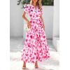 imagePRETTYGARDEN Womens Summer Boho Maxi Dresses Floral Short Sleeve V Neck A Line Tiered Ruffle Flowy Long Beach Vacation DressWhite Pink Floral