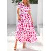 imagePRETTYGARDEN Womens Summer Boho Maxi Dresses Floral Short Sleeve V Neck A Line Tiered Ruffle Flowy Long Beach Vacation DressWhite Pink Floral