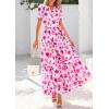 imagePRETTYGARDEN Womens Summer Boho Maxi Dresses Floral Short Sleeve V Neck A Line Tiered Ruffle Flowy Long Beach Vacation DressWhite Pink Floral