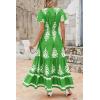imagePRETTYGARDEN Womens Summer Casual V Neck Boho Maxi Dress Flowy Aline Bell Sleeve Tiered Floral Dresses with PocketFloral Green White