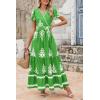 imagePRETTYGARDEN Womens Summer Casual V Neck Boho Maxi Dress Flowy Aline Bell Sleeve Tiered Floral Dresses with PocketFloral Green White