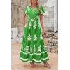 imagePRETTYGARDEN Womens Summer Casual V Neck Boho Maxi Dress Flowy Aline Bell Sleeve Tiered Floral Dresses with PocketFloral Green White