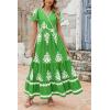 imagePRETTYGARDEN Womens Summer Casual V Neck Boho Maxi Dress Flowy Aline Bell Sleeve Tiered Floral Dresses with PocketFloral Green White