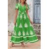 imagePRETTYGARDEN Womens Summer Casual V Neck Boho Maxi Dress Flowy Aline Bell Sleeve Tiered Floral Dresses with PocketFloral Green White