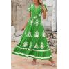 imagePRETTYGARDEN Womens Summer Casual V Neck Boho Maxi Dress Flowy Aline Bell Sleeve Tiered Floral Dresses with PocketFloral Green White