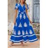 imagePRETTYGARDEN Womens Summer Casual V Neck Boho Maxi Dress Flowy Aline Bell Sleeve Tiered Floral Dresses with PocketFloral Royal Blue White