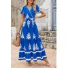 imagePRETTYGARDEN Womens Summer Casual V Neck Boho Maxi Dress Flowy Aline Bell Sleeve Tiered Floral Dresses with PocketFloral Royal Blue White