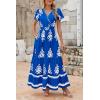 imagePRETTYGARDEN Womens Summer Casual V Neck Boho Maxi Dress Flowy Aline Bell Sleeve Tiered Floral Dresses with PocketFloral Royal Blue White