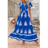 imagePRETTYGARDEN Womens Summer Casual V Neck Boho Maxi Dress Flowy Aline Bell Sleeve Tiered Floral Dresses with PocketFloral Royal Blue White