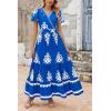 imagePRETTYGARDEN Womens Summer Casual V Neck Boho Maxi Dress Flowy Aline Bell Sleeve Tiered Floral Dresses with PocketFloral Royal Blue White