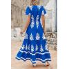 imagePRETTYGARDEN Womens Summer Casual V Neck Boho Maxi Dress Flowy Aline Bell Sleeve Tiered Floral Dresses with PocketFloral Royal Blue White