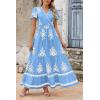 imagePRETTYGARDEN Womens Summer Casual V Neck Boho Maxi Dress Flowy Aline Bell Sleeve Tiered Floral Dresses with PocketFloral Sky Blue White