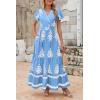 imagePRETTYGARDEN Womens Summer Casual V Neck Boho Maxi Dress Flowy Aline Bell Sleeve Tiered Floral Dresses with PocketFloral Sky Blue White