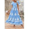 imagePRETTYGARDEN Womens Summer Casual V Neck Boho Maxi Dress Flowy Aline Bell Sleeve Tiered Floral Dresses with PocketFloral Sky Blue White
