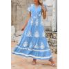 imagePRETTYGARDEN Womens Summer Casual V Neck Boho Maxi Dress Flowy Aline Bell Sleeve Tiered Floral Dresses with PocketFloral Sky Blue White