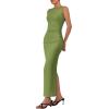 imagePRETTYGARDEN Womens Summer Wedding Guest Dresses 2025 Sleeveless Ruched Bodycon Fitted Maxi Long Cocktail Dress with SlitGreen