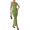 imagePRETTYGARDEN Womens Summer Wedding Guest Dresses 2025 Sleeveless Ruched Bodycon Fitted Maxi Long Cocktail Dress with SlitGreen