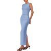 imagePRETTYGARDEN Womens Summer Wedding Guest Dresses 2025 Sleeveless Ruched Bodycon Fitted Maxi Long Cocktail Dress with SlitLight Blue