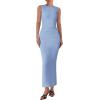 imagePRETTYGARDEN Womens Summer Wedding Guest Dresses 2025 Sleeveless Ruched Bodycon Fitted Maxi Long Cocktail Dress with SlitLight Blue
