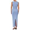 imagePRETTYGARDEN Womens Summer Wedding Guest Dresses 2025 Sleeveless Ruched Bodycon Fitted Maxi Long Cocktail Dress with SlitLight Blue