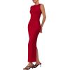 imagePRETTYGARDEN Womens Summer Wedding Guest Dresses 2025 Sleeveless Ruched Bodycon Fitted Maxi Long Cocktail Dress with SlitRed