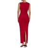 imagePRETTYGARDEN Womens Summer Wedding Guest Dresses 2025 Sleeveless Ruched Bodycon Fitted Maxi Long Cocktail Dress with SlitRed