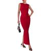 imagePRETTYGARDEN Womens Summer Wedding Guest Dresses 2025 Sleeveless Ruched Bodycon Fitted Maxi Long Cocktail Dress with SlitRed