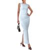 imagePRETTYGARDEN Womens Summer Wedding Guest Dresses 2025 Sleeveless Ruched Bodycon Fitted Maxi Long Cocktail Dress with SlitWhite